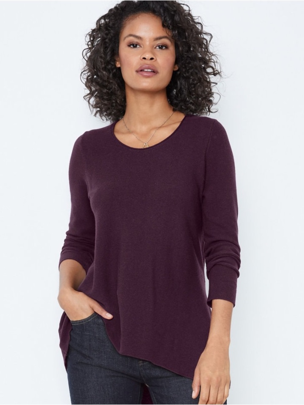 Eileen Fisher Plum Long Sleeve Merino Wool Alpaca Blend Fine Knit Sweater XS